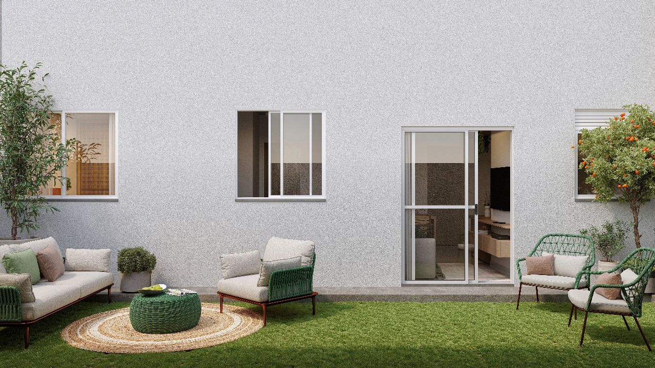 Área privativa gramada do apartamento térreo do Residencial Tibre