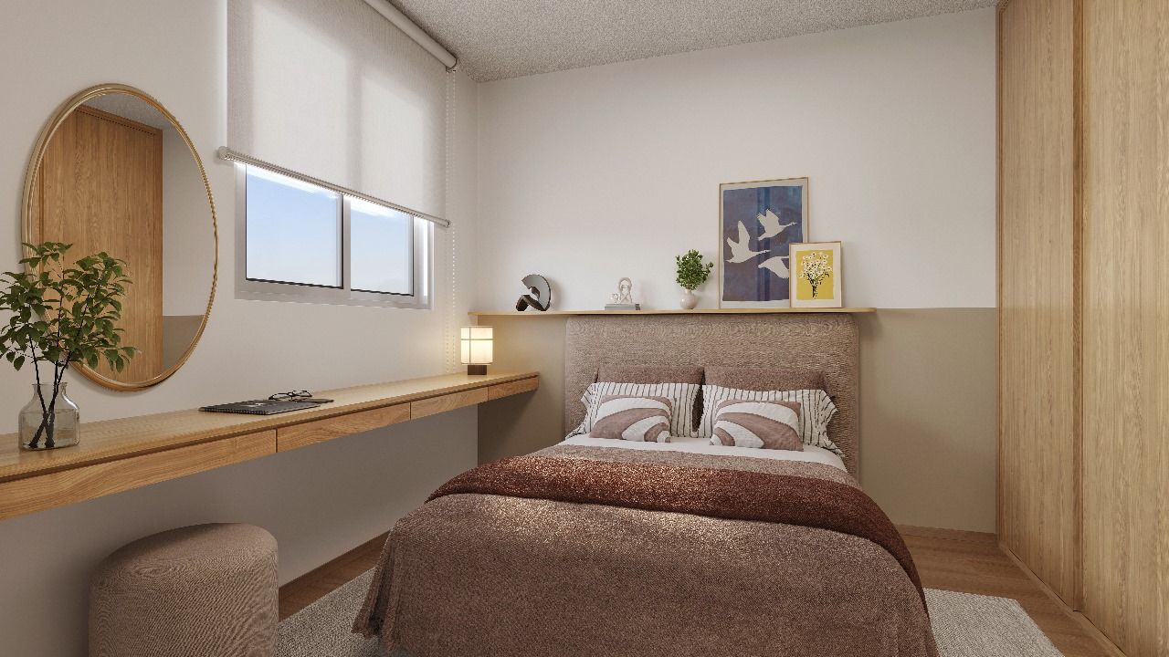 Quarto de casal do apartamento do Residencial Tibre